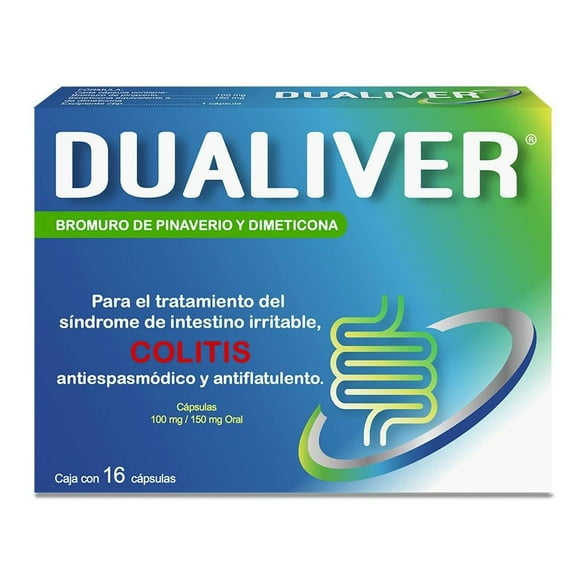 Dualiver Bromuro de Pinaverio/ Dimeticona 100 mg/ 150 mg 16 cápsulas