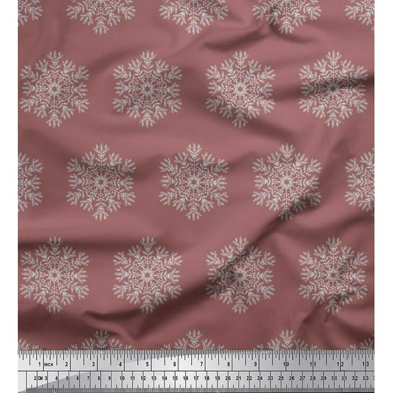 Soimoi Brown Cotton Voile Fabric Snow Flakes Floral Decor Fabric Printed Yard 42 Inch Wide