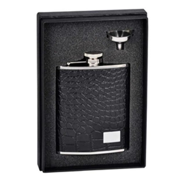 Gator Black Leather & Stainless Steel 6 oz Flask Gift Set