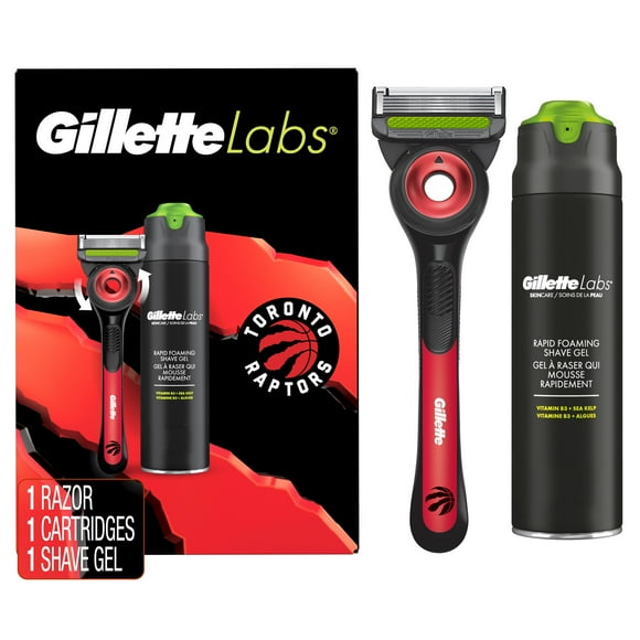 Gillette Labs Official Raptors Licensed Razor for Men, 1 Handle, 1 Blade Refill, 1 Shave Gel