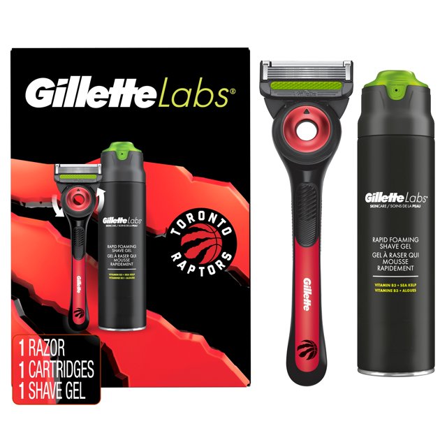 Gillette Labs Official Raptors Licensed Razor for Men, 1 Handle, 1 Blade Refill, 1 Shave Gel
