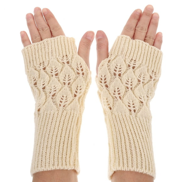 OULII Crochet Gloves Women Winter Knit Fingerless Gloves Pink Wool Fingerless Design Suitable for Typing 1 Pair