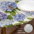 thumbnail image 3 of Hydrangeas Round Tablecloth, Fitted Table Cover with Elastic for 55"-60" Round Tables, Purple Floral Butterfly Leaves Beige Table Cloth Outdoor Indoor Dinning Party Waterproof Tablecloths, 3 of 7