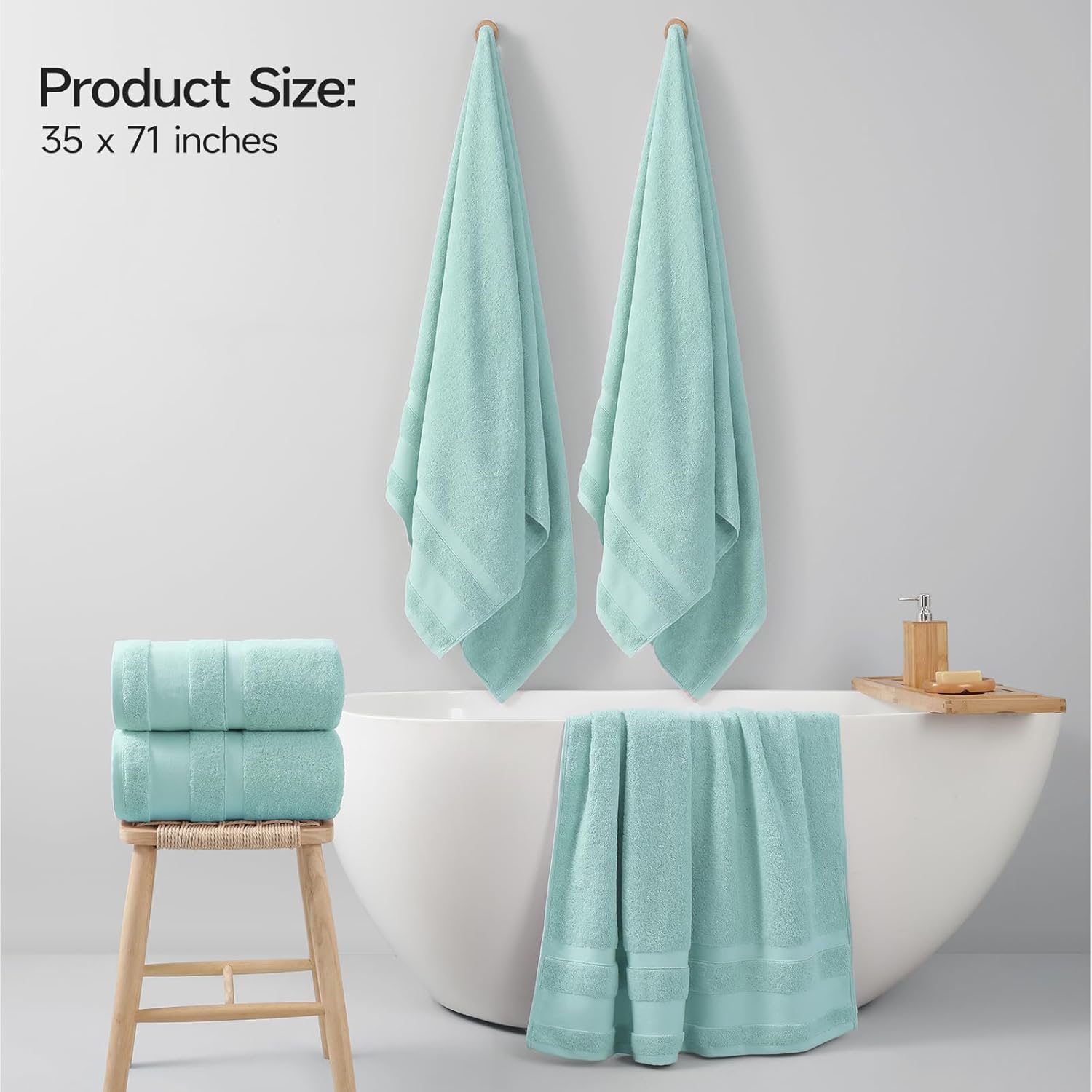 2-Piece 800GSM Oversized Cotton Bath Towels, 35x70in, Quick Dry, Ultra Soft, Super Absorbent, Grey