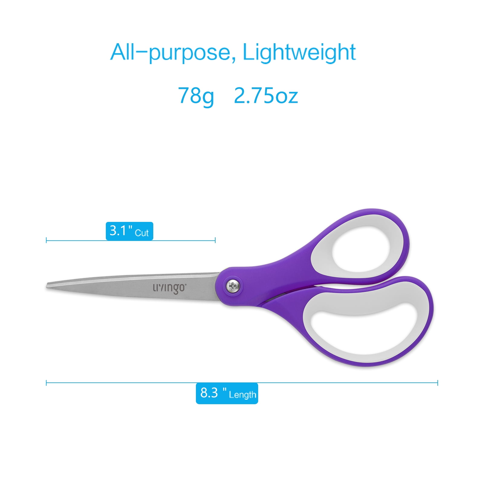 LIVINGO 24 Pack Office Scissors, Multipurpose 8” Sharp Shears Bulk for Adult Home Purple Green Gray