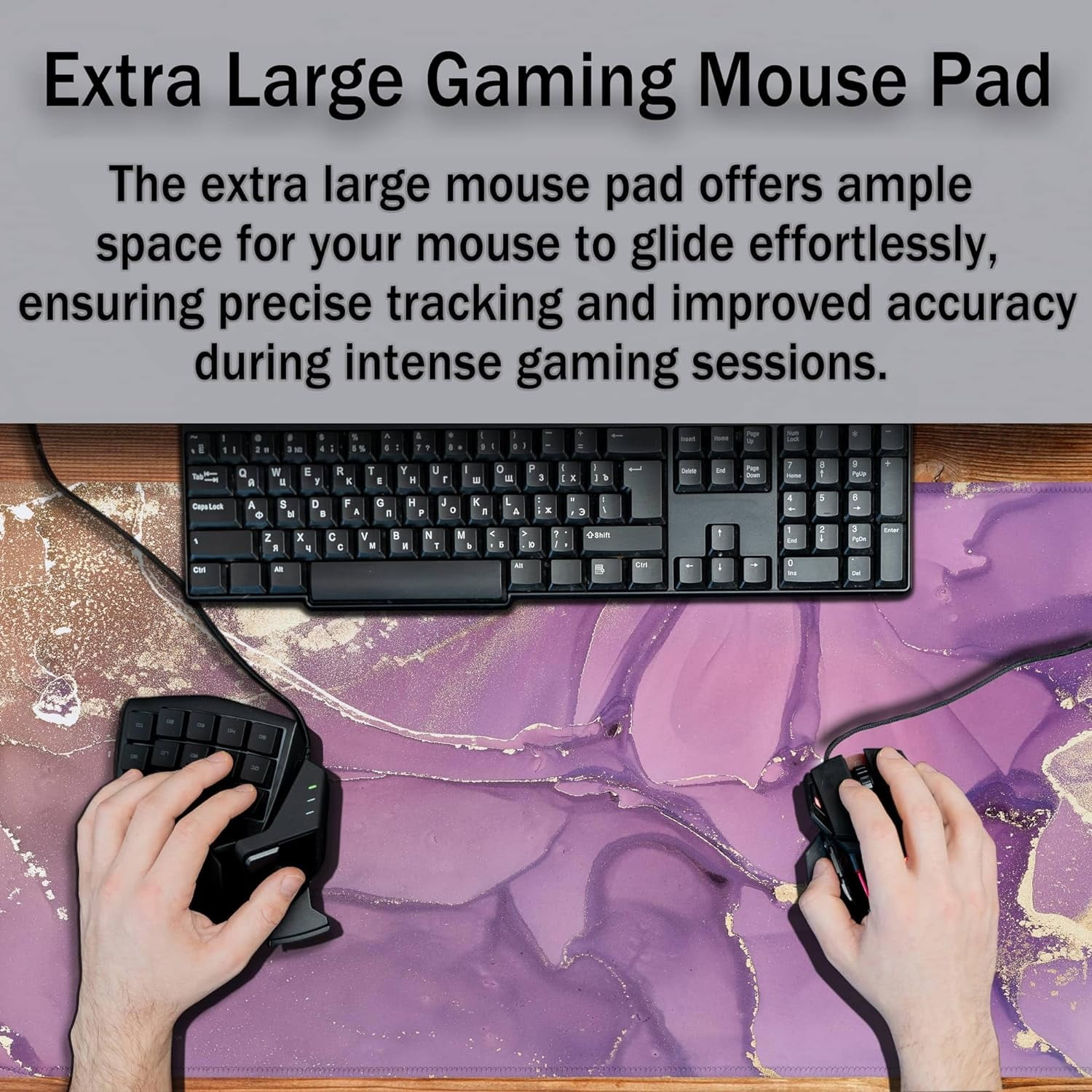 Gaming Mouse Pad Purple Mat, XXL Mousepad Gaming Mouse Pad for Women Desktop Mats, Office Pad Non-Slip Rubber Base Waterproof with Stitched Edges, 35.4 X 15.7 inch for Work/Game/Office/Home