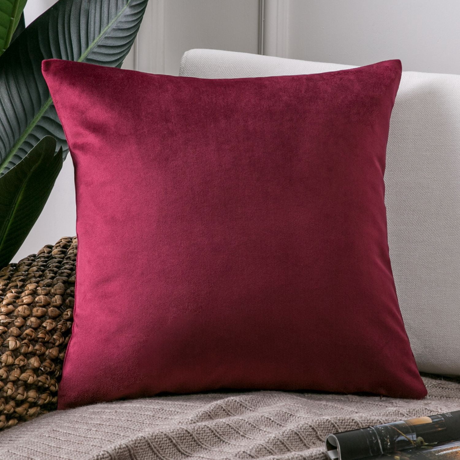 Phantoscope Silky Velvet Decorative Throw Pillow, 20 x 20 in, Dark Red, 1 Pack