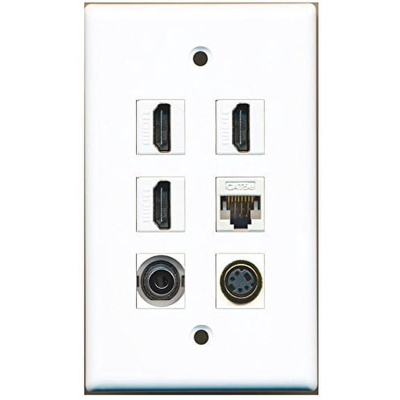 RiteAV - 3 HDMI 1 Port S-Video 1 Port 3.5mm 1 Port Cat5e Ethernet White Wall Plate