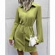 thumbnail image 2 of Vestido de manga larga con volantes, un solo pecho, encaje, diseño de solapa, vestido de mujer para el hogar, vacaciones, club, fecha, vacaciones, boda, verde, L, 2 of 8