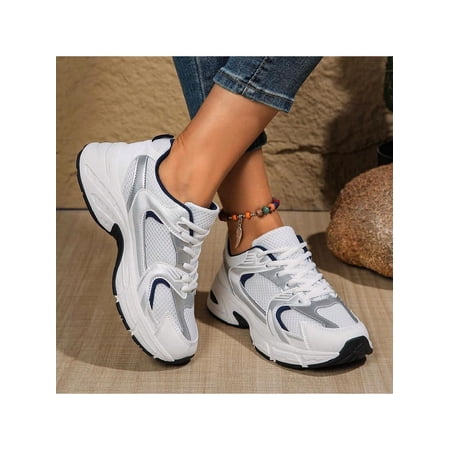 American Retro Contrast Color Running Shoes Mesh Upper Thick Sole Casual & Daily Wear for Campus and Street Style 5cm Height