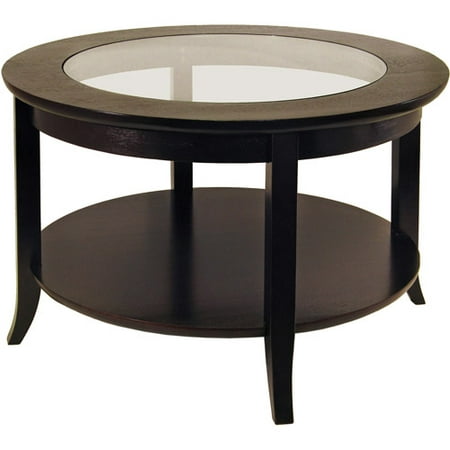 Winsome Wood Genoa Round Coffee Table with Glass Top, Espresso (Best Finish For Wood Table Top)