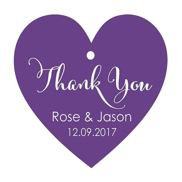 100 PCS Thank You Custom Made Heart Shape Hang Tags Personalized Wedding Favor Paper Tags