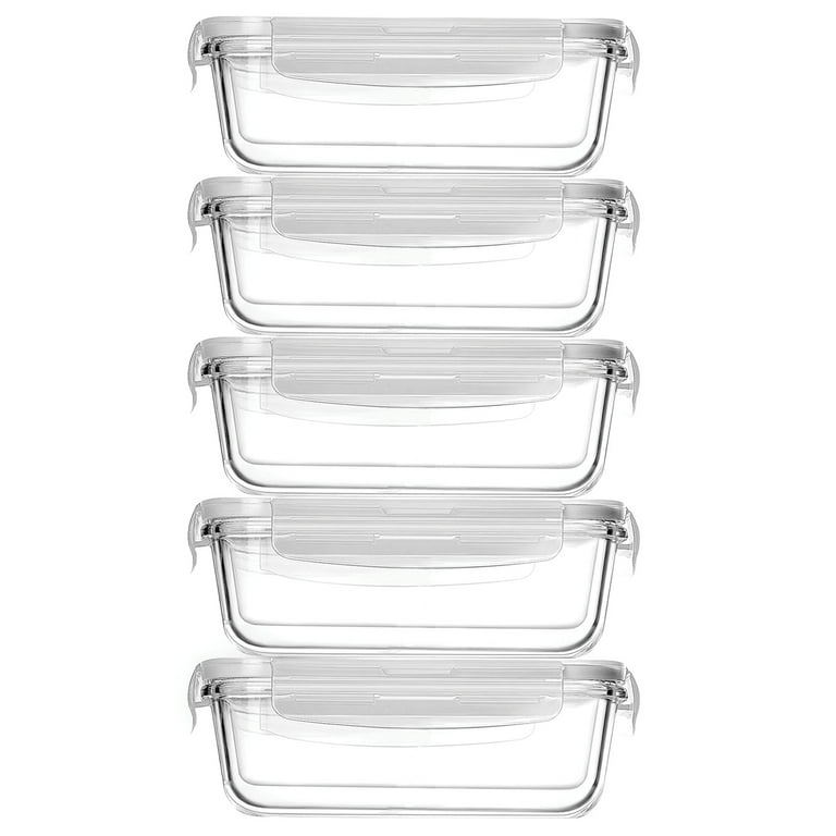 NutriChef Set of 5 Stackable Borosilicate Glass Food Storage Containers, 30  Oz