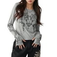 thumbnail image 1 of SUNSIOM T-Shirt Décontracté pour Femmes, Col Rond Manches Longues Motif Totem Vintage Haut de Base Tee Extérieur, 1 of 6