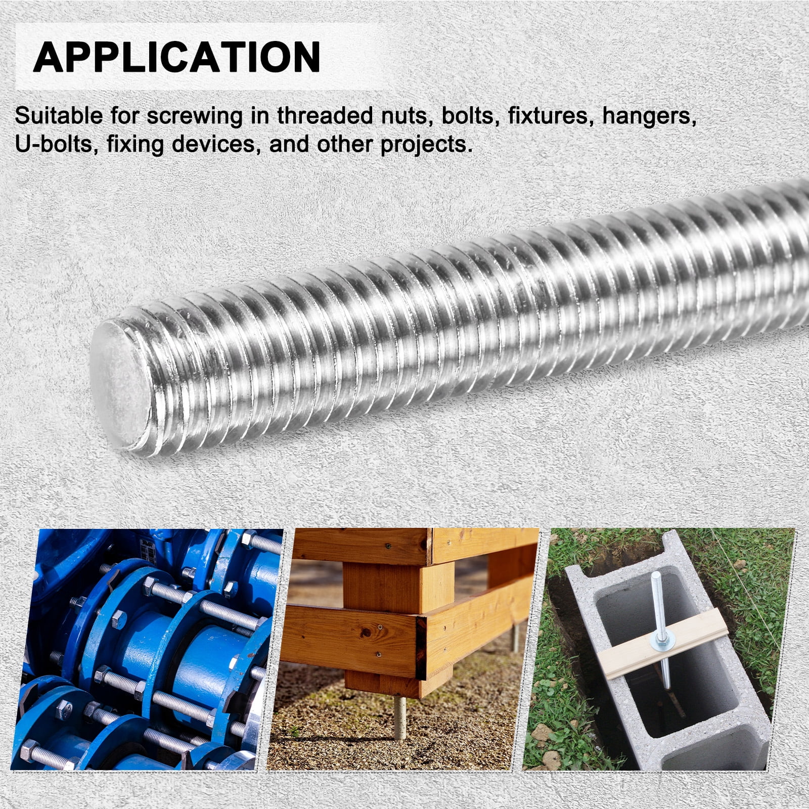 Uxcell 5-Pack Fully Threaded Rod, M10x200mm 304 Stainless Steel Right Hand Thread Bar Studs