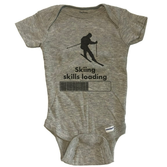 Skiing Skills Loading Funny Skier Baby Bodysuit - Grey