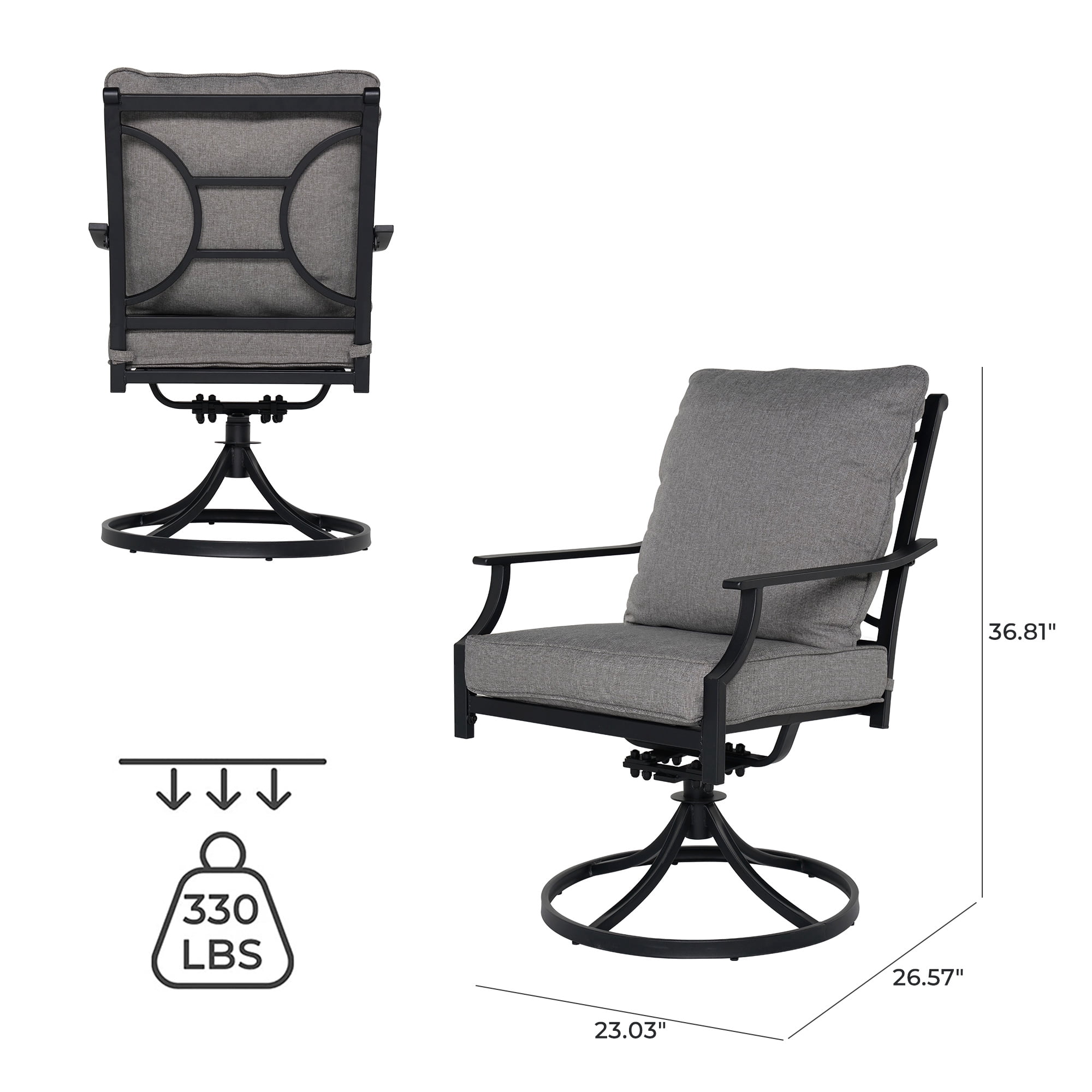 Grand Patio Outdoor Patio Dining Set for 2, 2 Swivel Dining Chairs with Gray Olefin Cushions