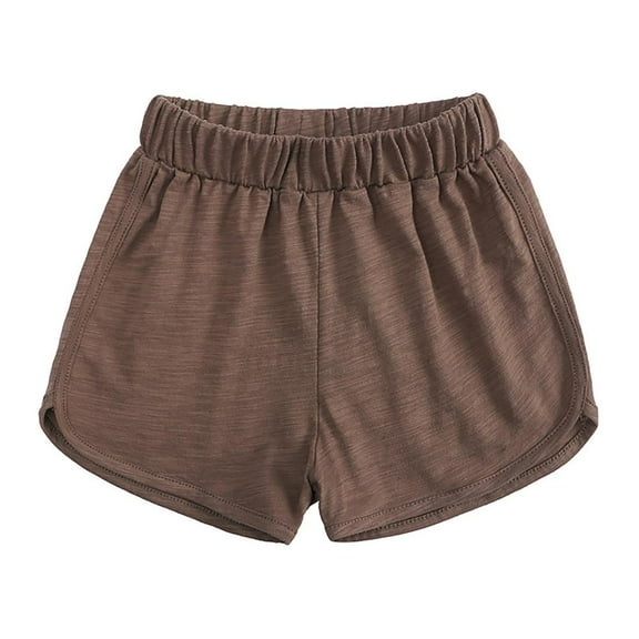 Bxsruta Toddler Girl Shorts, Boys and Girls Summer Cotton Loose Fashion Casual Edging Sports Solid Color Cotton Linen Shorts Pants, Brown 2 Years