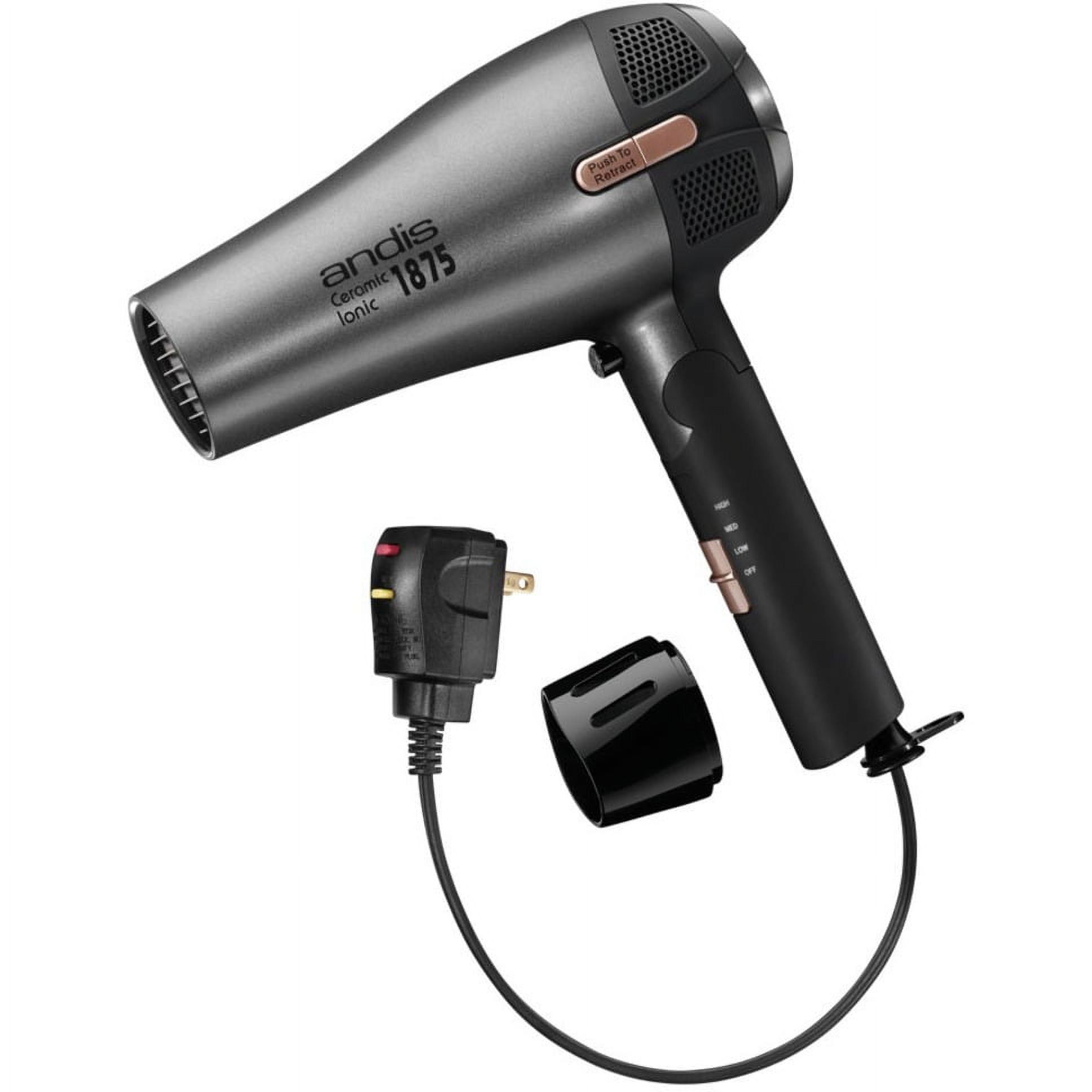 Andis Fold-N-Go 1875 Watt Ceramic Ionic Dryer, Retractable Cord, Black/Silver (80280)
