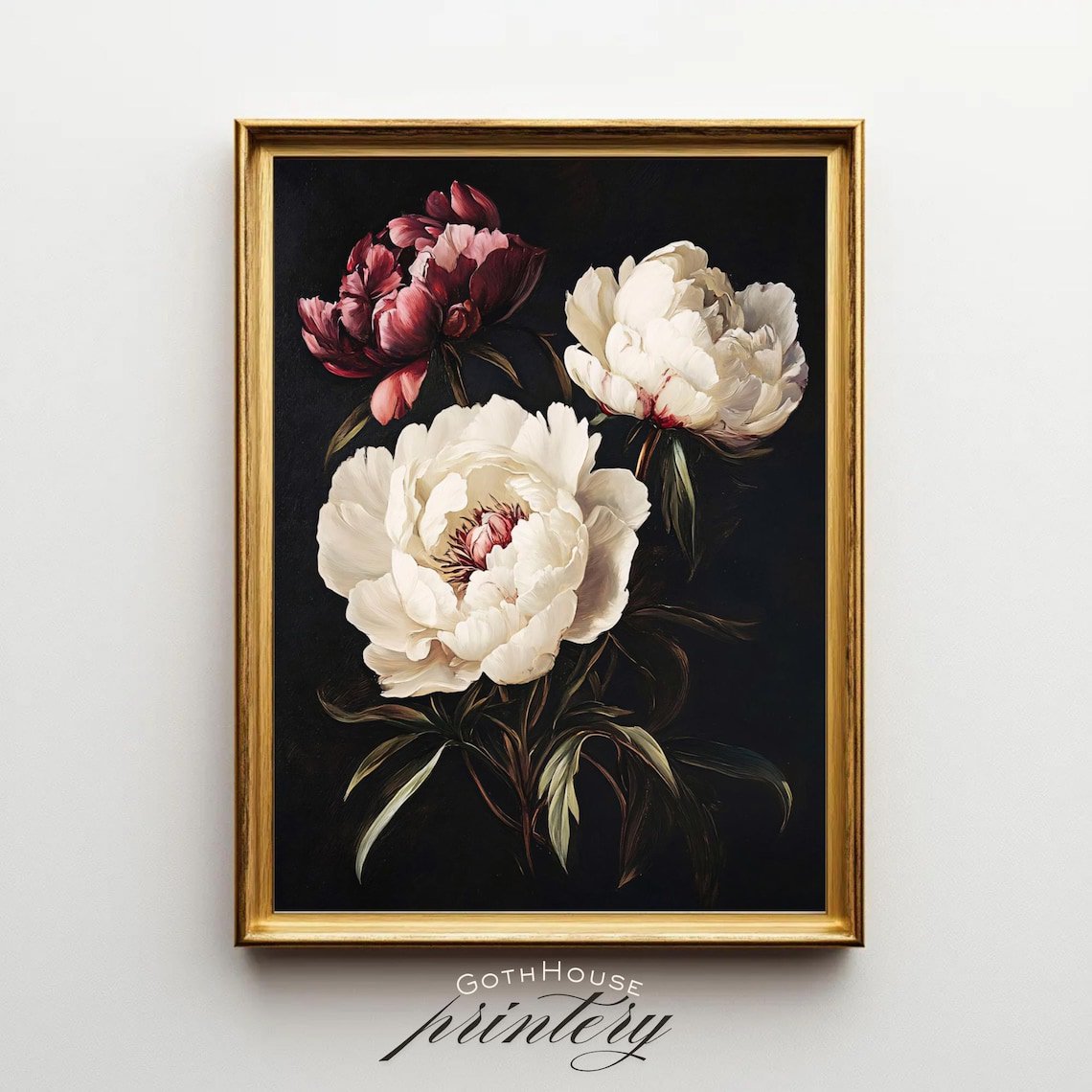 Moody White Peony Wall Art Print For Victorian Eclectic Decor