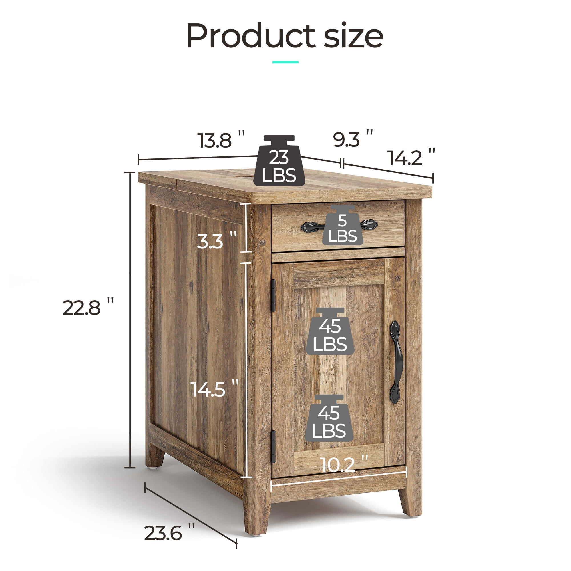 LINSY HOME End Tables for Living Room with Charging Station, Nightstand for Bedroom with Drawer and Detachable Holder,Brown