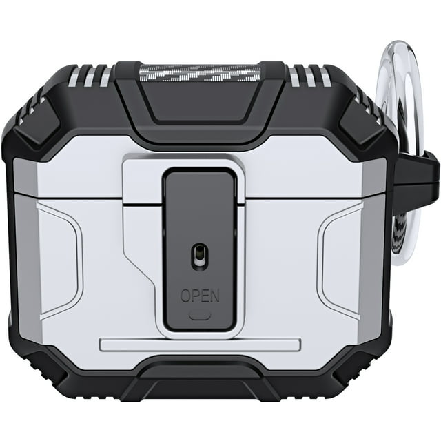 AirPods Case for AirPods 3rd Gen 2021, Secure Lock Clip Full-Body Hard Shell Rugged Anti-Drop Shockproof Protective Case with Carabiner for Apple AirPods 3rd Gen 2021,Silver