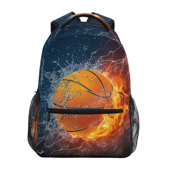 Boys School Backpack Burning Basketball Bookbag Bag Hiking Travel Pack for Student