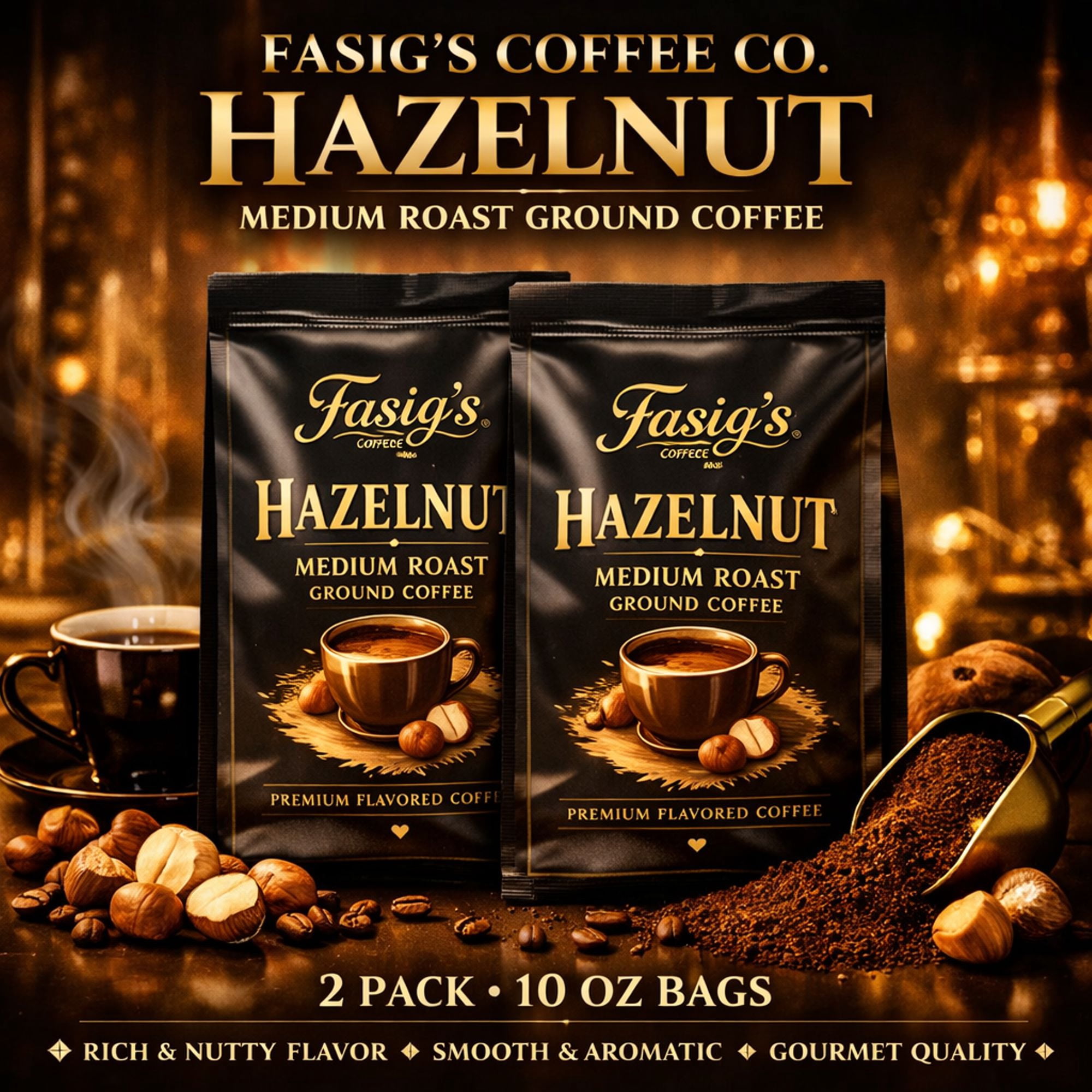 Fasig's Decaf Hazelnut Medium Roast Ground Flavored Coffee - 2 Pack - 10 oz