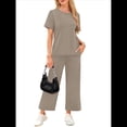 thumbnail image 4 of Traje de Dos Piezas para Mujer, para Viajes y Vacaciones, con Corta y Pantalones Anchos, Informal Caqui S, 4 of 6