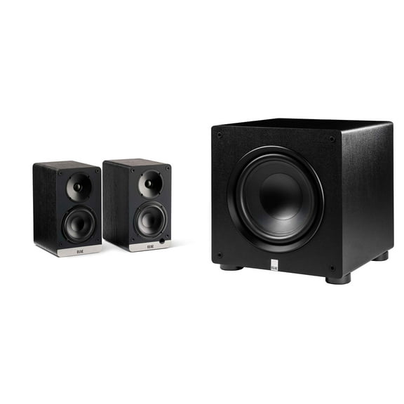 Elac DCB41-BK - Debut ConneX 4.5" Powered Speakers - Black, Pair and Elac PS350-BK - Varro Premium 12" 350 Watt Powered Subwoofer with Auto-EQ