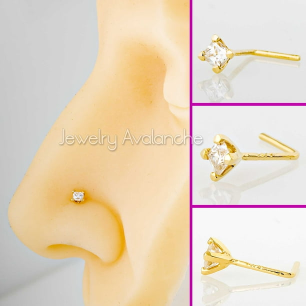 V Prong Set 2.5mm Princess Cut Moissanite 14K Yellow Gold L Shape Nose Stud Unisex 22G L Bend Nose Ring Stud April Birthstone LSYG 25PSMNT Walmart Business Supplies