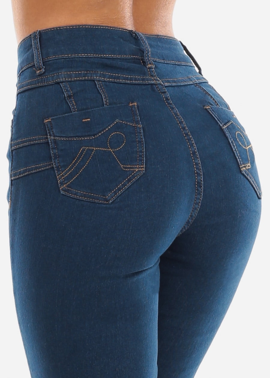 Moda Xpress Womens Straight Leg Jeans Butt Lifting Levanta Cola Classic High Waisted Denim