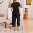 thumbnail image 6 of Womens 2 Piece Capri Sets,V Neck Short Sleeve Casual Matching Sets,Summer Loungewear Set with Elastic Waist Pants,Soft Lightweight Comfy Outfit for Daily Wear Black L, 6 of 6