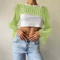 thumbnail image 2 of Ltctricy Women's Crochet Crop Tops Long Sleeve Boat Neck Hollow out See Through Cover Ups Knit Shrug Sweaters(Mint Green,Small), 2 of 5