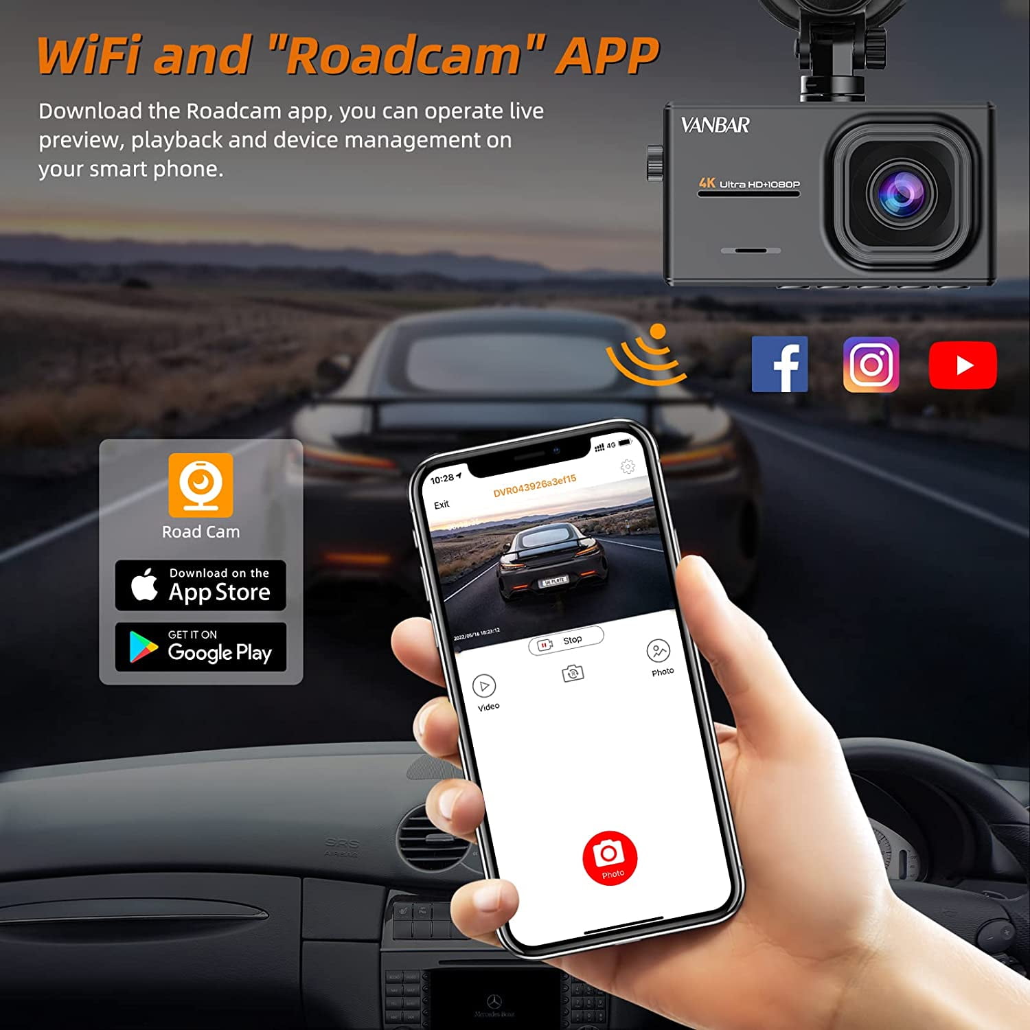 SPADE DC200 Dual Dash Cam Front and Rear 1296p Full HD Backup