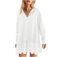 thumbnail image 2 of Antinious Solid Long Sleeve Dress for Women Fashion Casual Button Collar Knee Length Beach Dress,Winter Dresses for Women,Long Sleeve Party Dress for Women,White,M, 2 of 5