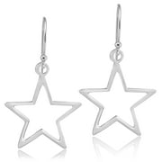 Symmetric Everyday 5 Point Shining Star .925 Sterling Silver Dangle Earrings