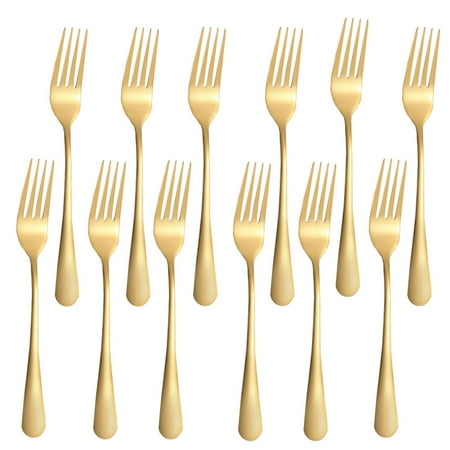 

12-Piece Dinner Fork Salad Fork Set Stainless Steel Silverware Forks Appetizer Dessert Forks Mirror Polished Dishwasher Safe Gold