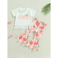 thumbnail image 2 of GXFC Toddler Baby Girls Summer Flare Pants Outfits Kids Girls Short SleevTassel Hem T-shirt Tops+Baseball Print Bell Bottom Pants Set Casual Clothes 2Pcs 1-5T, 2 of 9