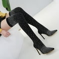 thumbnail image 5 of Tejiojio Fall Clearance Women's Funny Nightclub Rhinestone Stretch High Heel Over The Knee Stage Net Stockings Boots, 5 of 9