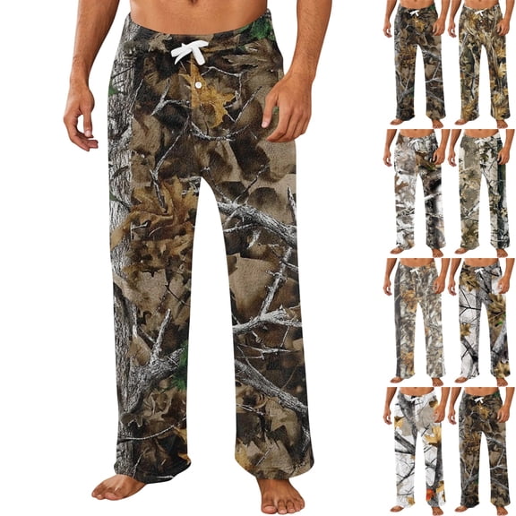 GrmtClth Mens Flannel Camo Sweatpants Baggy Straight Leg Elastic Waist All Season Y2K Streetwear Casual Long Bottoms Coffee XL