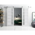 thumbnail image 3 of Sturdy Double Barn Door 36 x 96 inches | Quadro 4002 Nordic White with Frosted Glass | 13FT Rail Hangers Heavy Set | Solid Panel Interior Doors, 3 of 5
