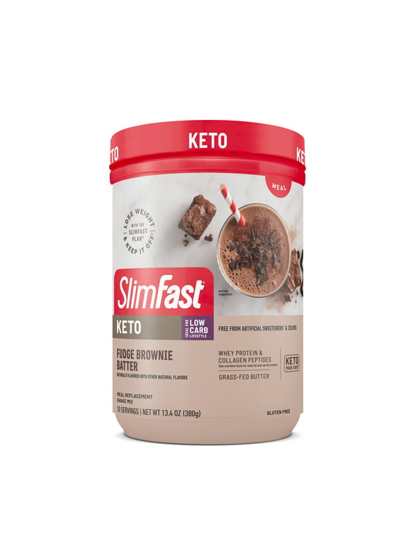 SlimFast Keto Fudge Brownie Batter Meal Replacement Shake Powder, 10 Servings