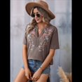 thumbnail image 4 of Camisas Mexicanas para Mujer, Blusa Tradicional de Verano Bordada, Túnica Floral, Cuello en V, Camiseta de Corta. Marrón Oscuro XL, 4 of 8