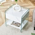 thumbnail image 3 of Glavbiku Modern Tempered Glass Frame Nightstand with Drawer & Shelves,Bedside Table in White Finish, 3 of 14
