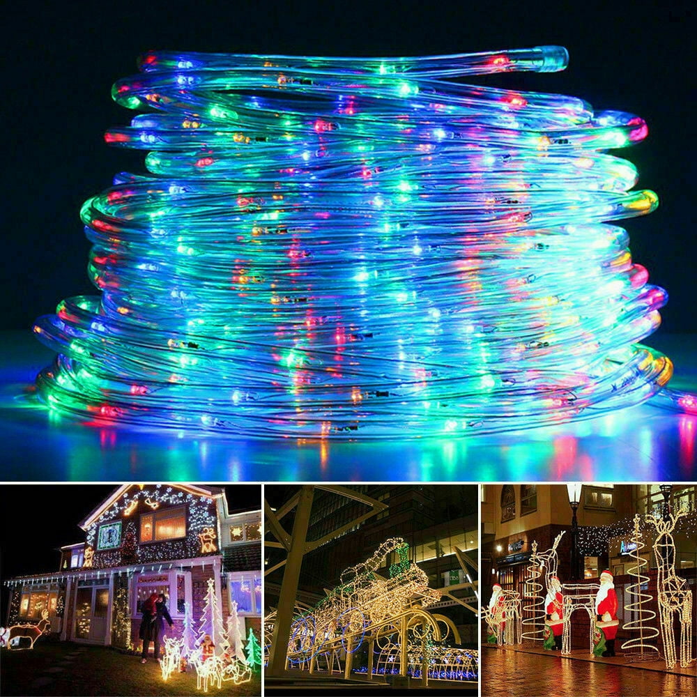 ZOELNIC 73ft 200LEDs Christmas Solar Powered Rope Tube String Lights Strip Outdoor Garden Xmas Tree Holiday Decor Fairy Lights, Mix-color