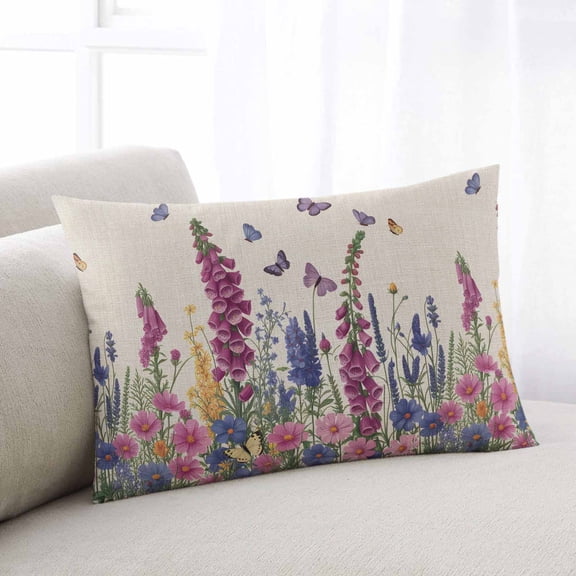 Watercolor Flowers Throw Pillow Covers, Retro Botanical Blooms Floral Butterfly Soft Breathable Pillow Cases with Invisible Zipper, King Size Pillowcases for Couch Bed Sofa Chair 20x36 Inches