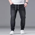 thumbnail image 2 of USNSM Mens Plus Size Trendy Jeans Joggers Stretchy, Elastic Waist Drawstring Pockets Denim Pants, Big and Tall Casual Stacked Jeans Black S, 2 of 9