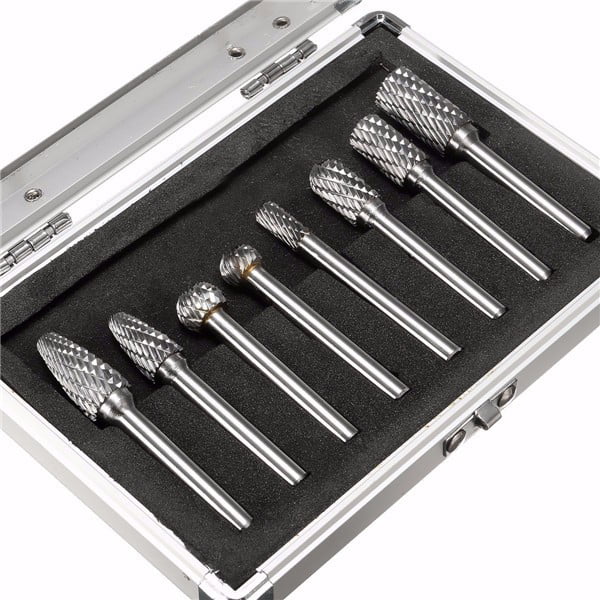 8Pc Double Cut Carbide Rotary Burrs Bits Tool Set 1/4'' Shank Die Grinder Case 