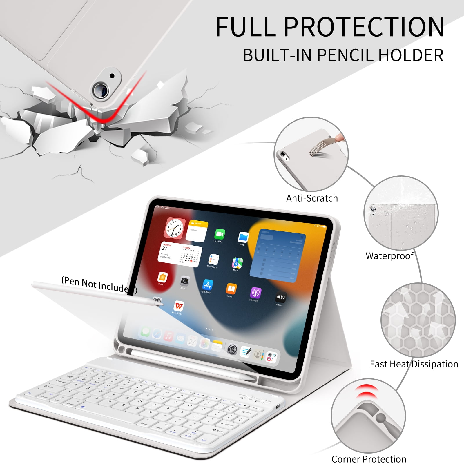 Aoub Keyboard Case for iPad 11th 10th Generation 2025 2022 A16 with Pencil Holder Magnetic Detachable Wireless Bluetooth Rechargeable Keyboard Cover for iPad 10th 10.9 inch/11th 11 inch, Grey